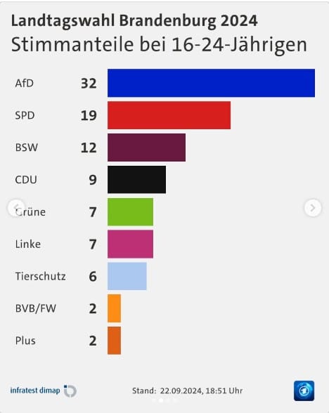 Grafik: Wähleranteile der Parteien in Brandenburg 2024
